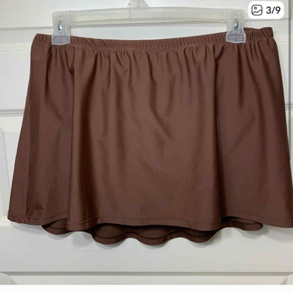 Penningtons Swim Skirt Brown Size 20 Built in Panties A line Stretch Nylon